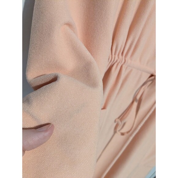 Vintage Vanity Fair Robe L Belted Peach Velour Fleece Housecoat Maxi Kaftan 70s - Picture 5 of 6